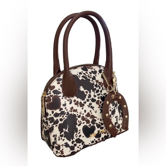 🤎🐄 Betsey Johnson XO Hope Dome Satchel Western Cow Heart Print Crossbody🤎🐄NWT - Picture 7 of 14